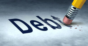 Pay down debt graphic with a pencil erasing debt